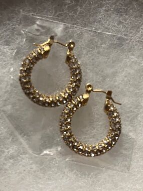 Kismet Gold Hoop Earrings with Clear Crystals